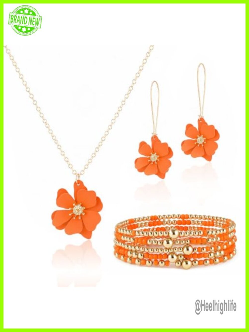 Boho 3D Matte Daisy Flower Dangle Earrings Necklace Beaded Bracelet Jewelry Set